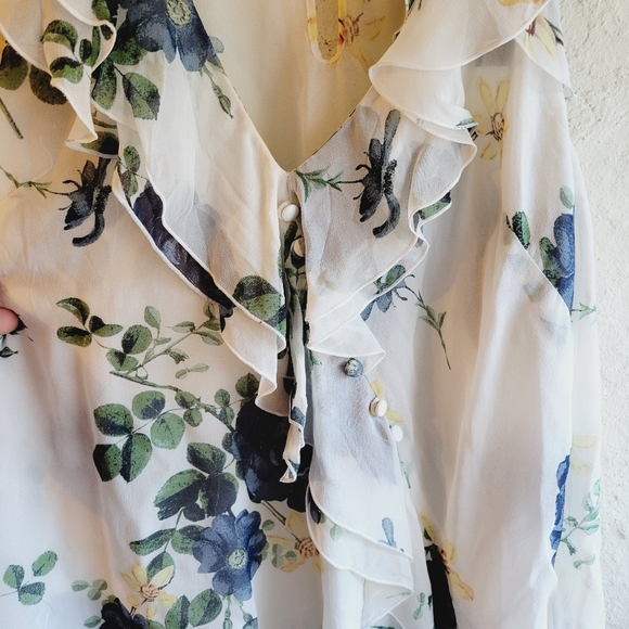 NICHOLAS Blue Rose Cold Shoulder Floral Silk Blouse NWT Size 4 - Picture 7 of 16